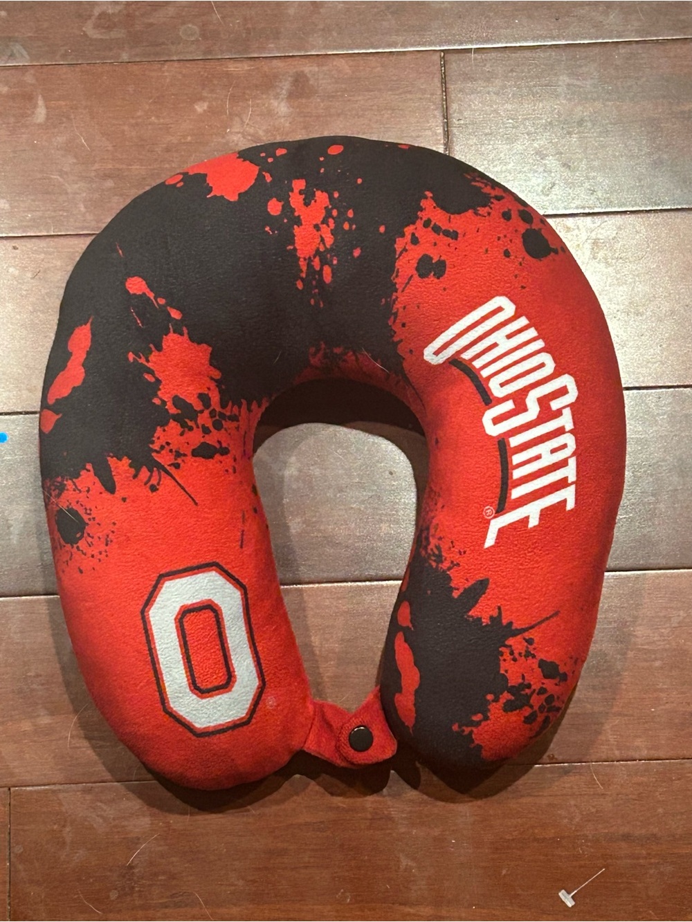 Ohio State Buckeyes Travel Neck Pillow Red Black Splatter Print Block O Logo